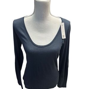 Majestic Filatures Women's Cashmere Cotton Long Sleeve Tee Navy Blue Casual 2/S